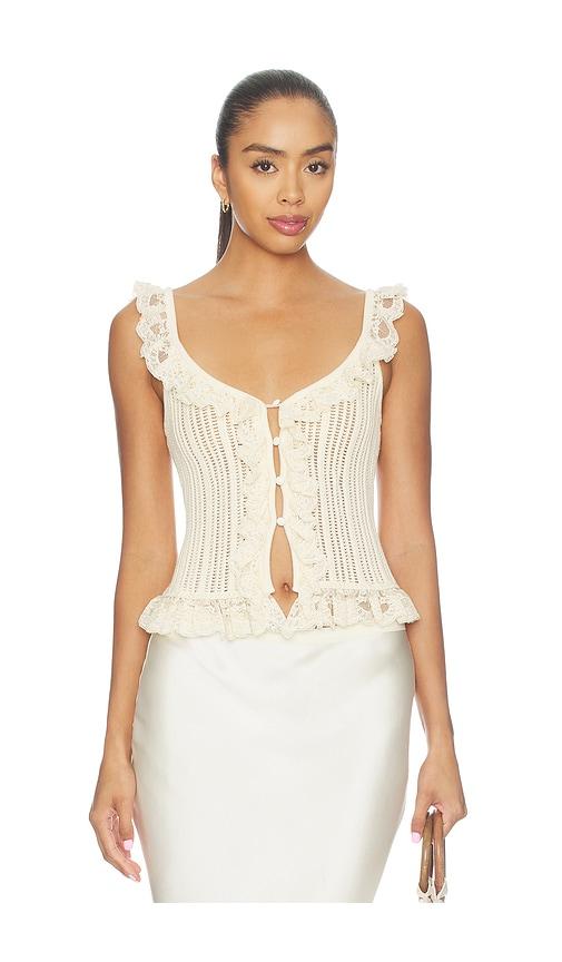 tularosa leyla pointelle ruffle top in cream. - size l (also in xs, xxs, s, m, xl)