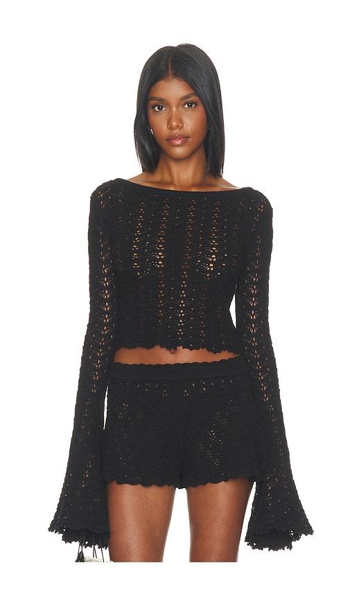 tularosa zaylee boat neck open stitch mini sweater in black. - size l (also in xxs, xs, s, m)
