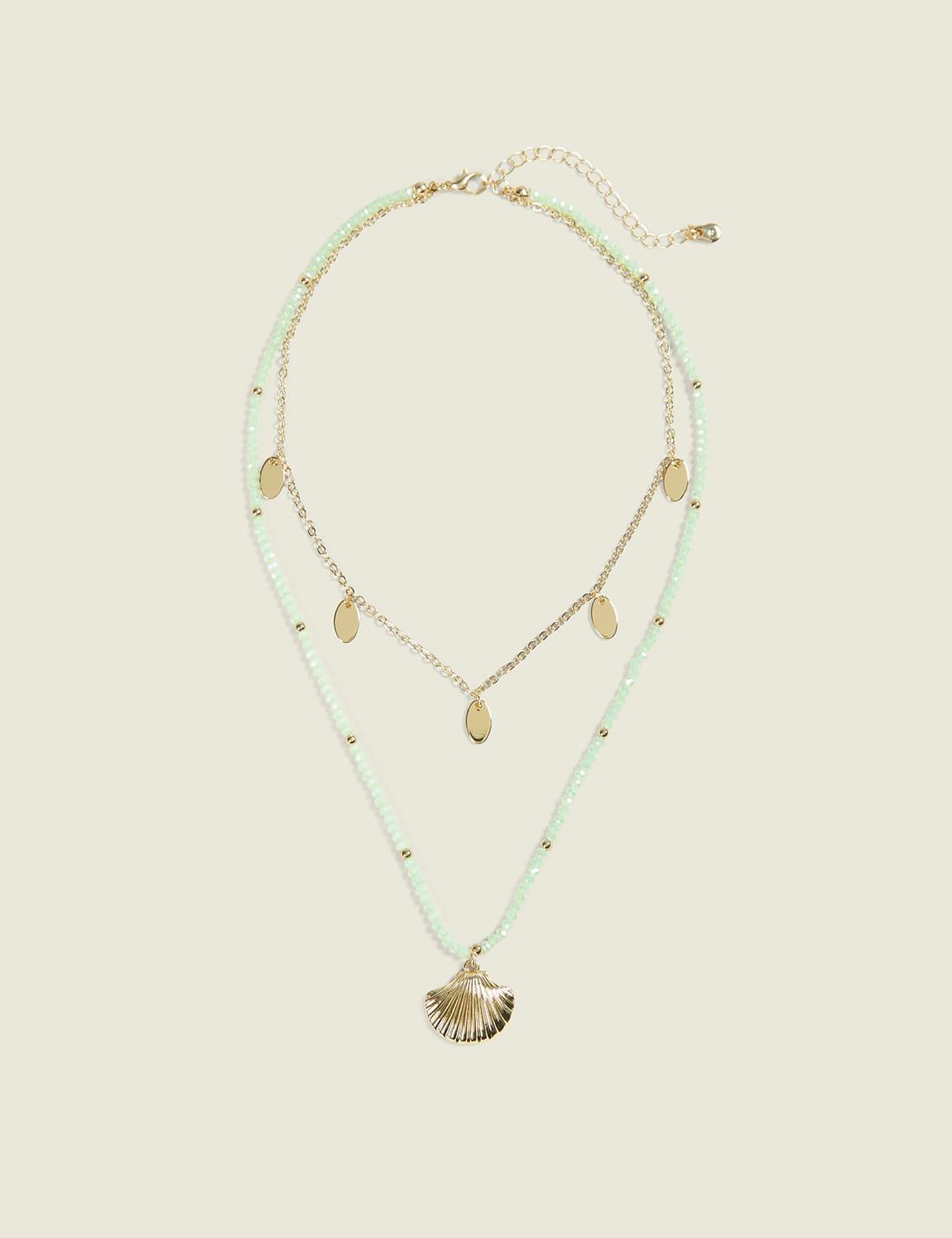 turquoise bead & seashell multi-row necklace
