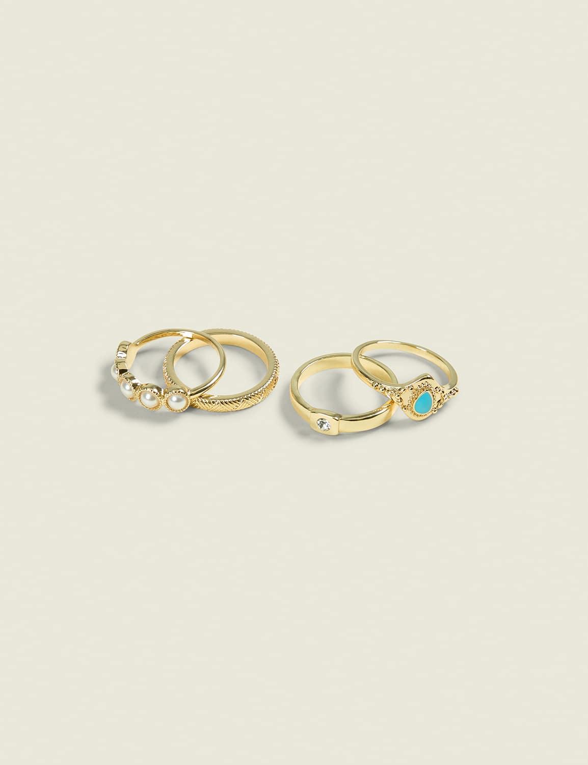 turquoise teardrop ring stack