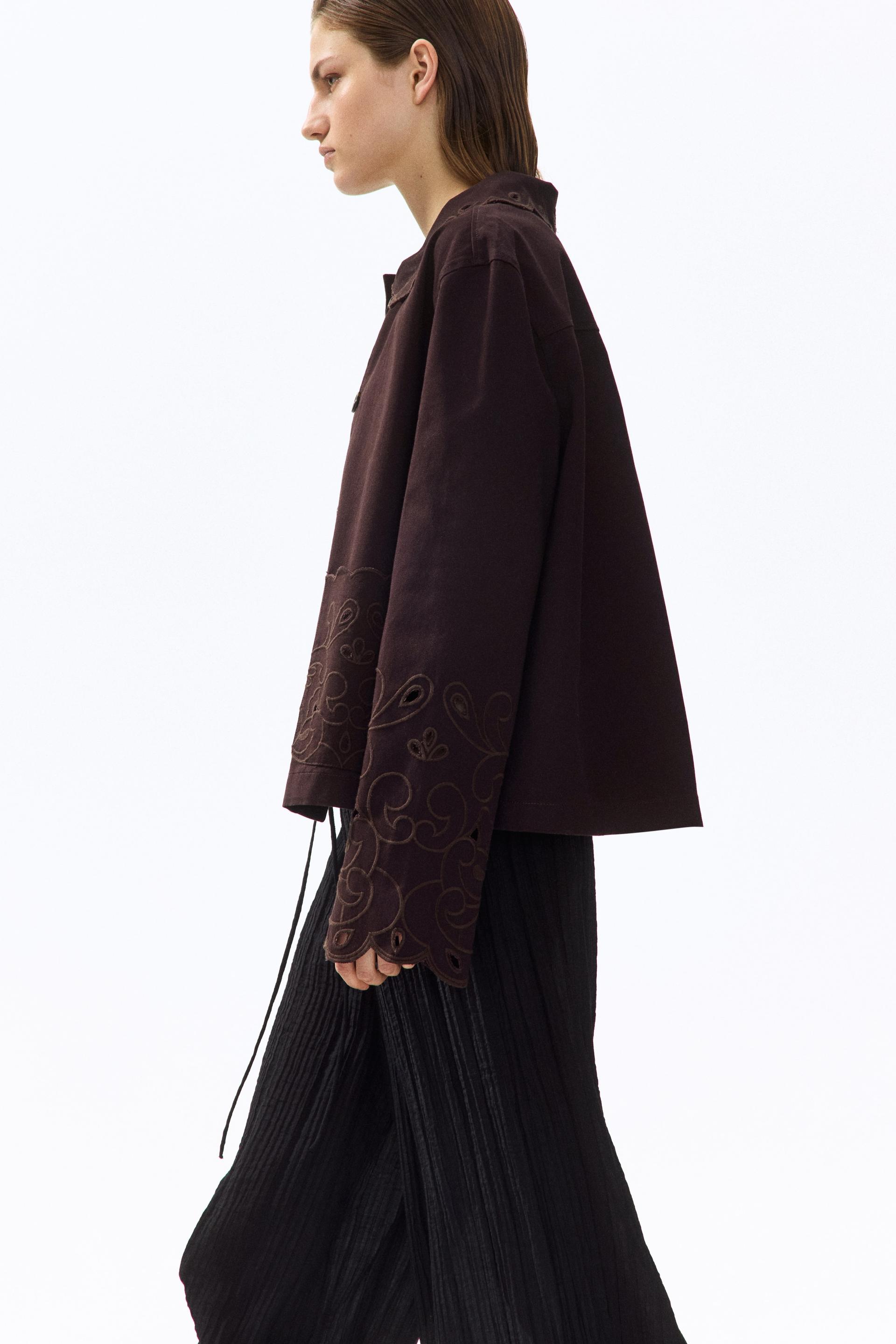 twill jacket with eyelet embroidery