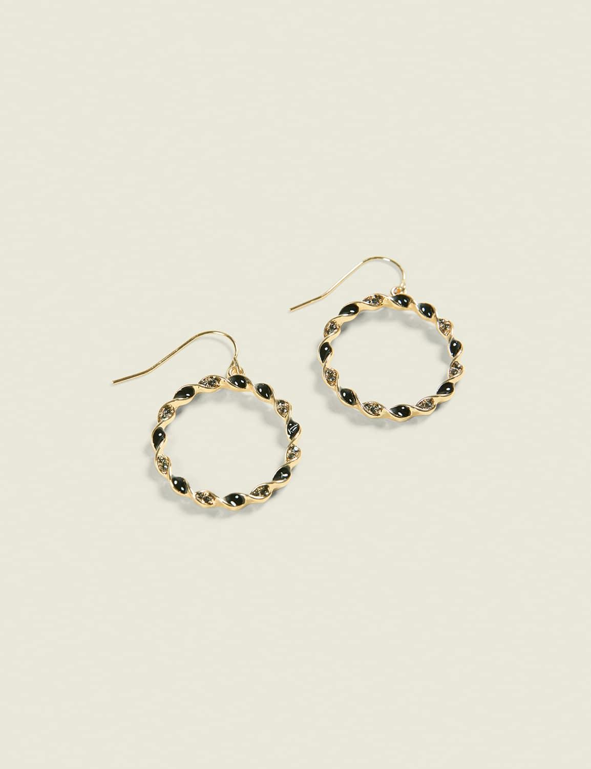 twisted goldtone & black hoop earrings