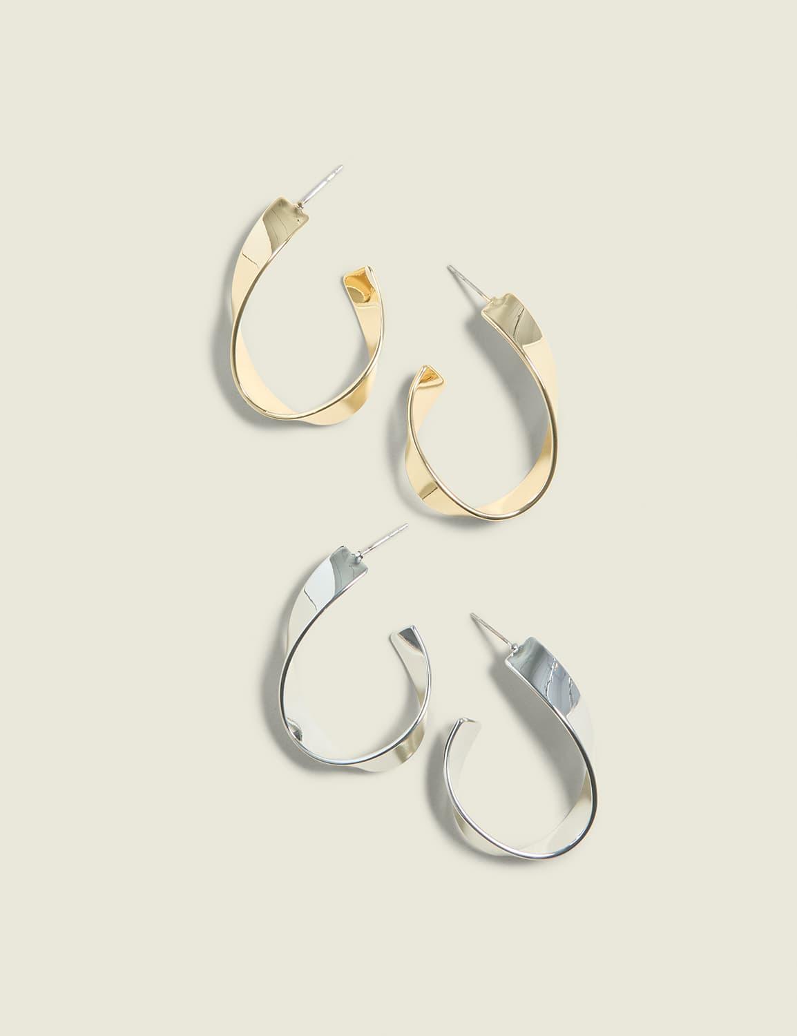 twisted mixed metal hoop earring 2-pack