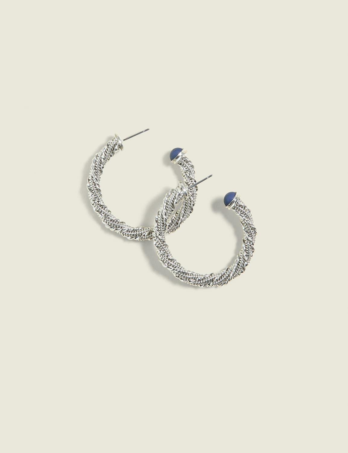 twisted silvertone chain hoop earrings