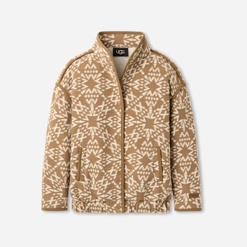 ugg® women's brigh snap jacket tops in sand, size m