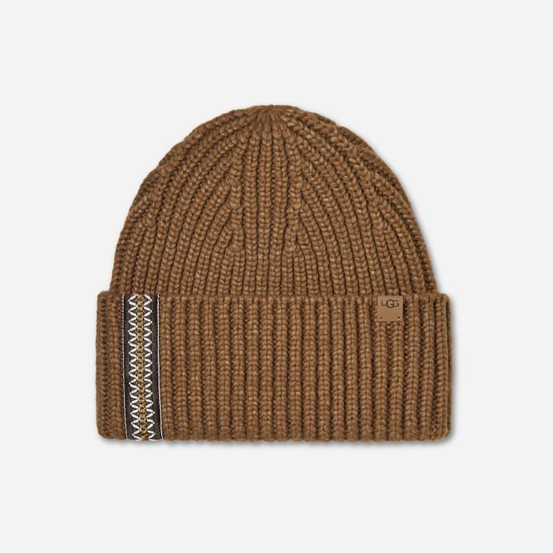 ugg® women's chunky rib ugg®braid beanie in chestnut