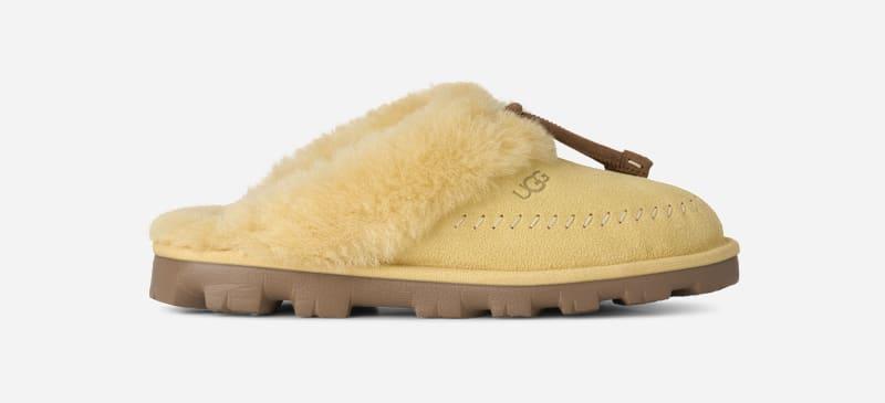 ugg® women's coquette stitch sheepskin slippers in muted mustard, size 8