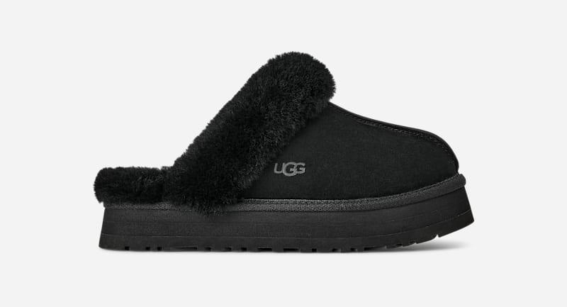 ugg® women's disquette sheepskin slippers in black, size 11