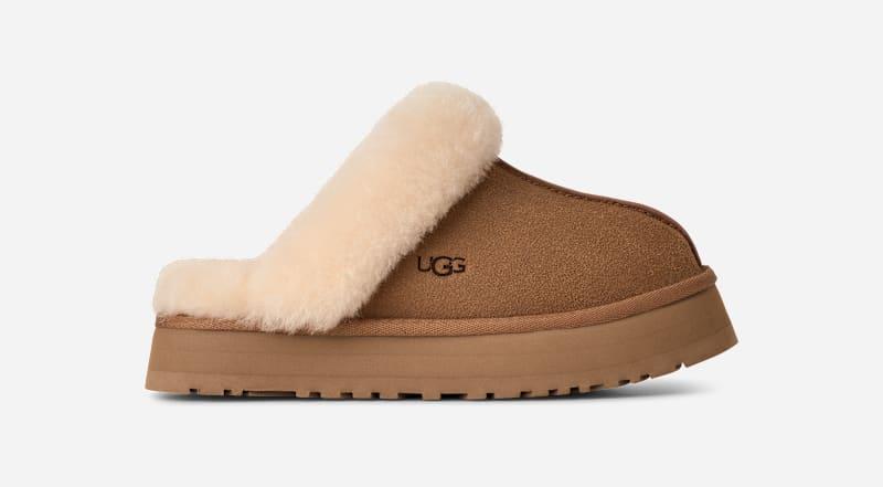 ugg® women's disquette sheepskin slippers in chestnut, size 12
