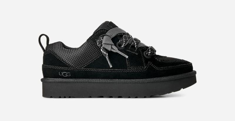 ugg® women's lo lowmel suede/textile/recycled materials shoes in black, size 11