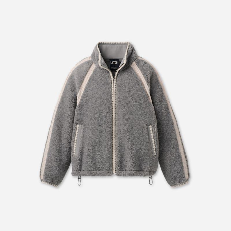 ugg® women's nikia crochet ugg®fluff jacket fleece/recycled materials in cobble, size s