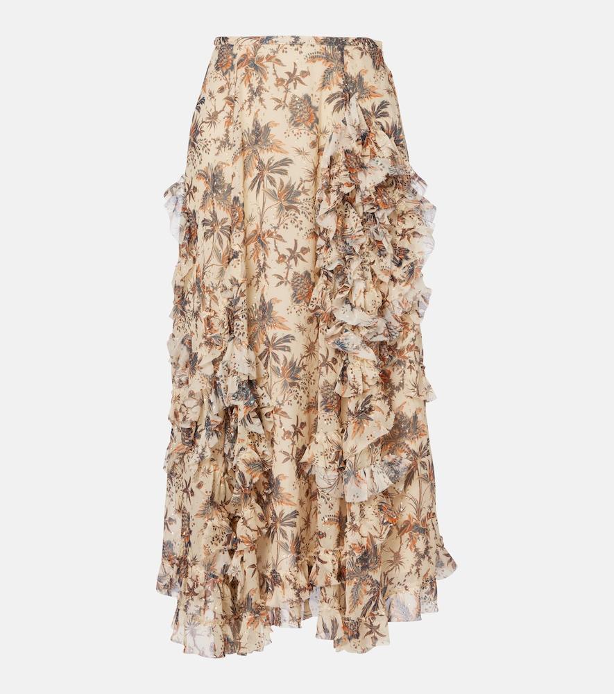 ulla johnson adele printed silk-blend chiffon midi skirt