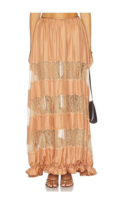 ulla johnson chantal silk midi skirt in brown. - size 6 (also in 8)