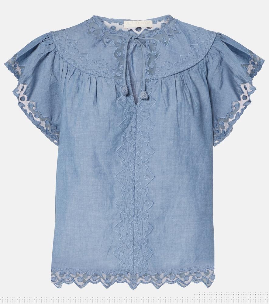 ulla johnson effie lace-trimmed cotton top