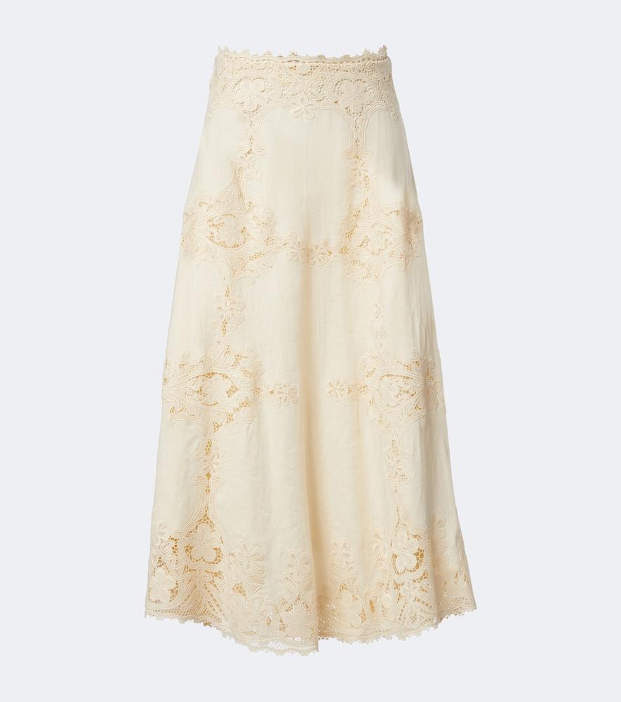ulla johnson fleur crochet-trimmed linen midi skirt