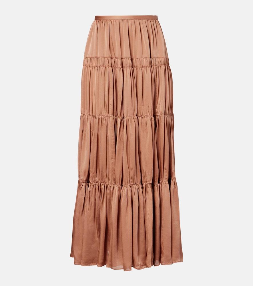 ulla johnson gaelle tiered silk satin maxi skirt