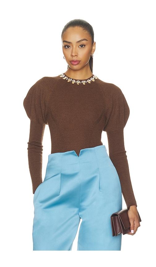 ulla johnson imara wool bodysuit with embellishments in brown. - size m (also in p, s)