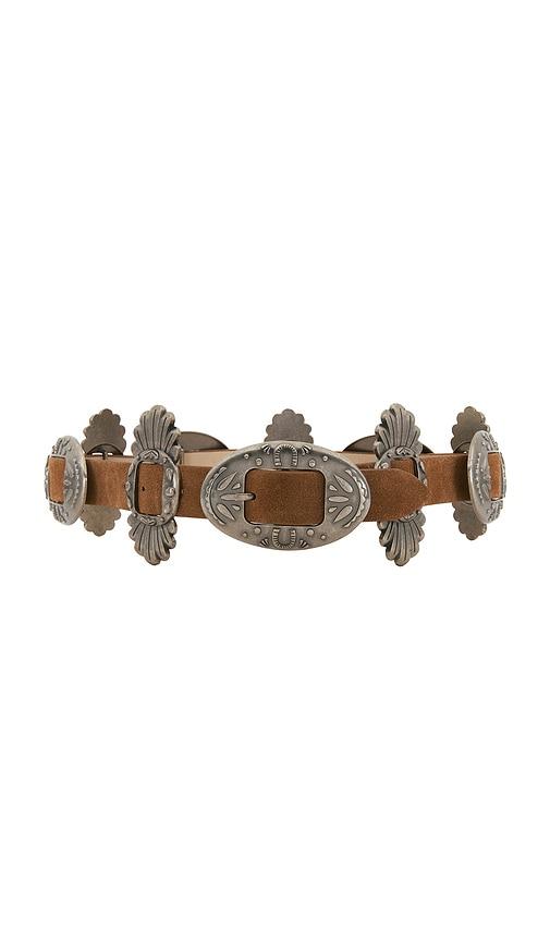 understated leather concho buckle belt in brown. - size l/xl (also in m/l)
