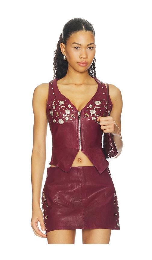 understated leather concho leather top in burgundy. - size l (also in s, xs, m)