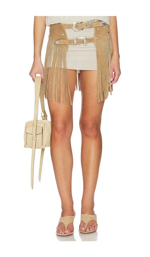 understated leather dallas fringe chapskirt in beige. - size l (also in s)