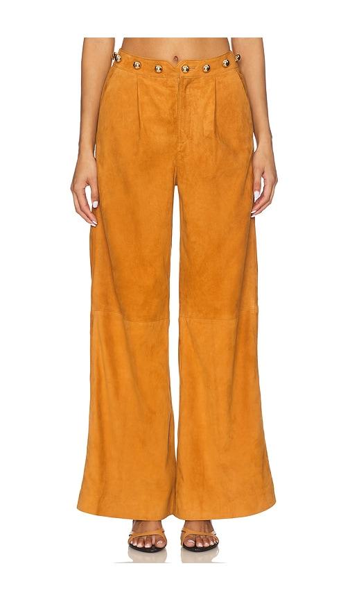 understated leather dome studded wide leg in brown. - size l (also in xl)