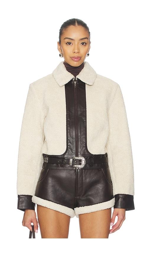 understated leather faux shearling leather jacket in cream. - size xl (also in xs)