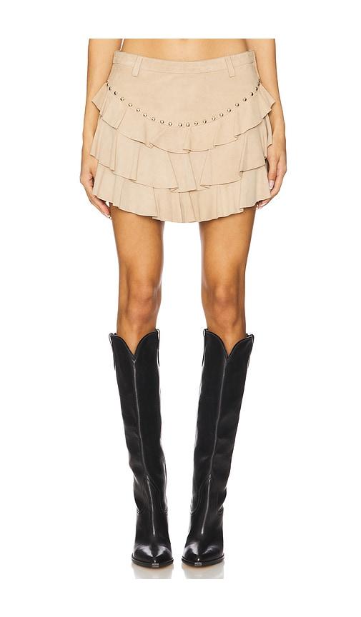 understated leather frill mini skirt in beige. - size l (also in s, xl, xs)