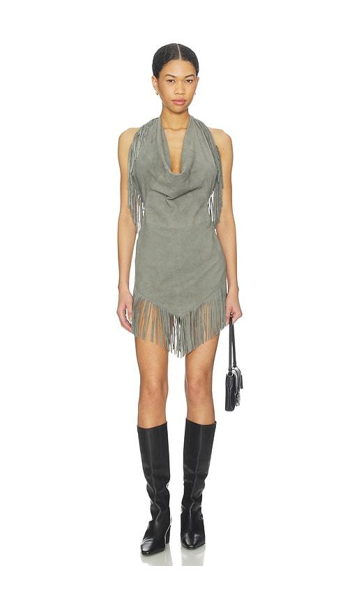 understated leather fringe mini dress in green. - size l (also in m, xl)