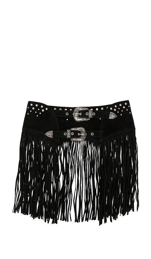 understated leather fringe studded belt in black. - size l (also in s, xs, m, xxs)