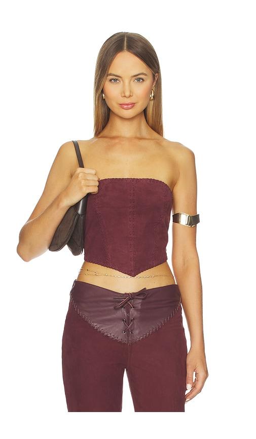 understated leather hankerchif whipstitch top in chocolate. - size l (also in m, xl)
