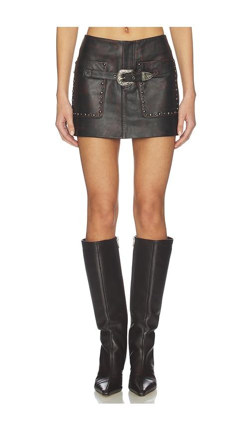 understated leather low rise buckle skirt in chocolate. - size s (also in xs)