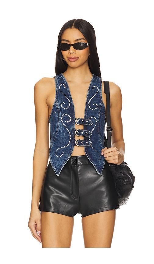 understated leather money maker top in blue. - size l (also in s)
