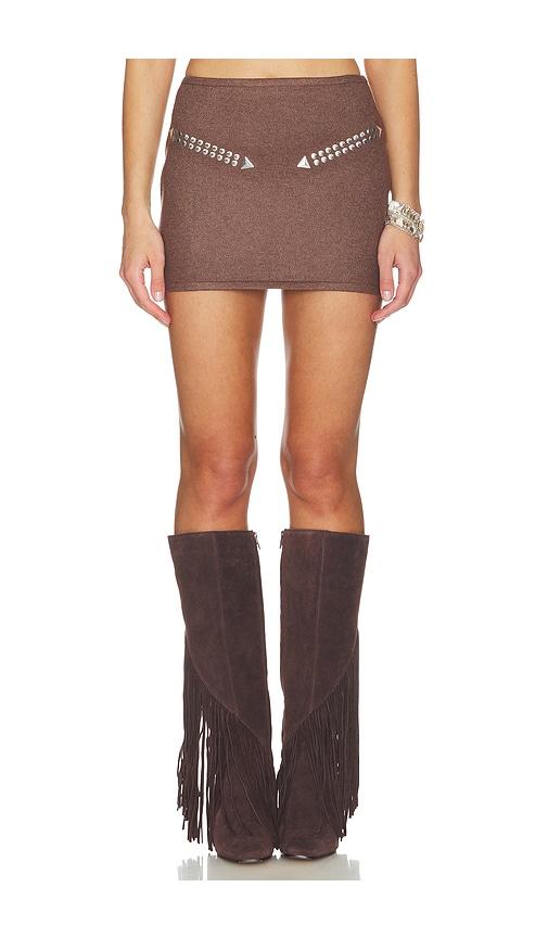 understated leather moonshine skirt in brown. - size l (also in s, xs, m)