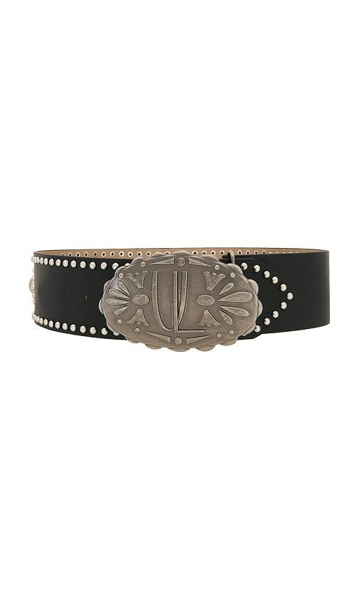 understated leather oversized buckle belt in black. - size l/xl (also in m/l, xs/s)