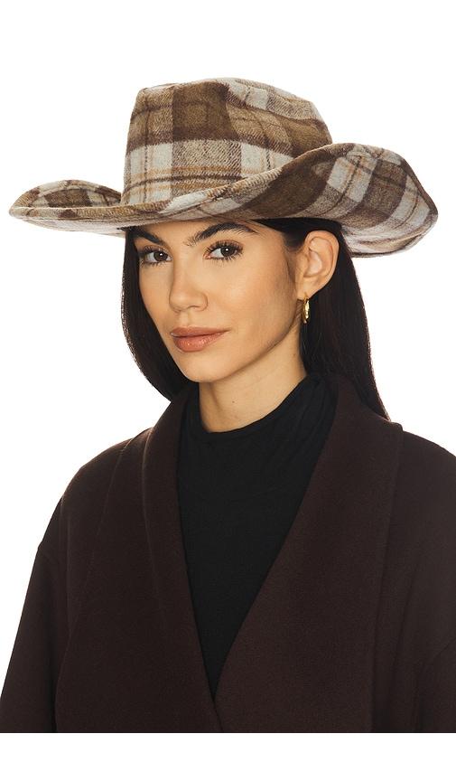 understated leather plaid cowboy hat in brown.