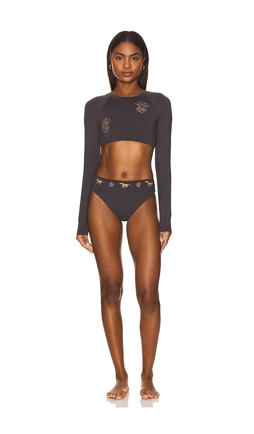 understated leather rashguard bikini set in black. - size s (also in xs)