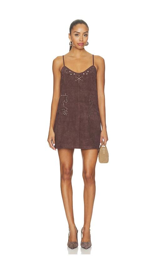 understated leather saddle up slip dress in brown. - size l (also in m)