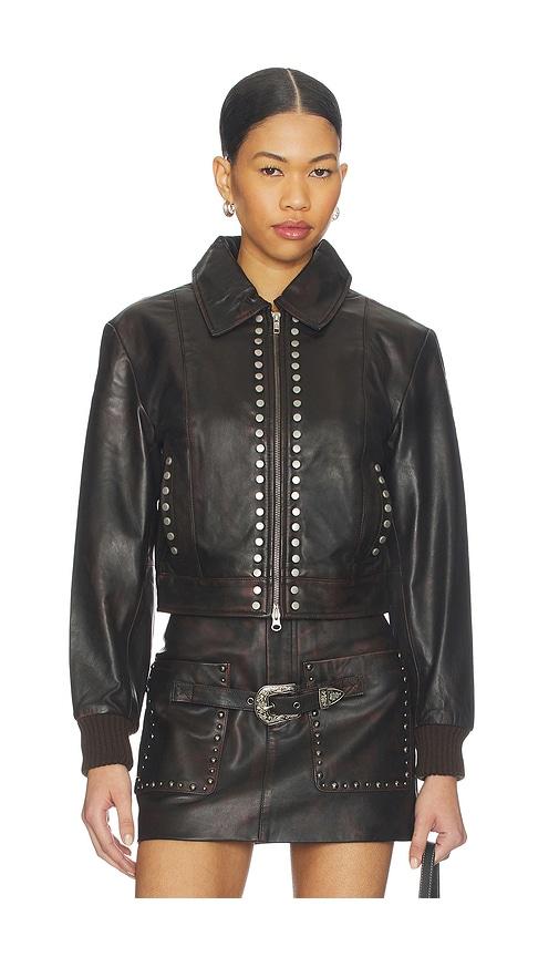 understated leather studded jacket in chocolate. - size s (also in xs)