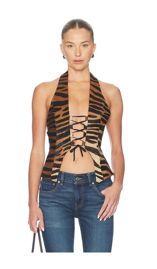 understated leather x revolve backless zebra top in multi. - size l (also in m, s, xl, xs)