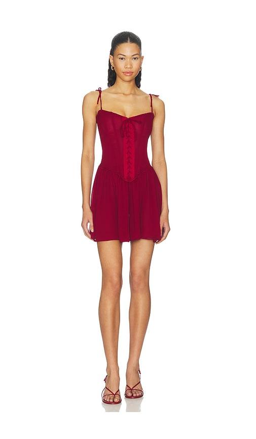understated leather x revolve red lace up dress in burgundy. - size l (also in xxs, xs, s, m)