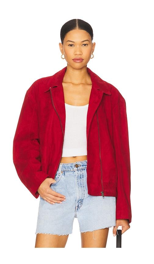 understated leather x revolve rex bomber jacket in burgundy. - size l (also in m)