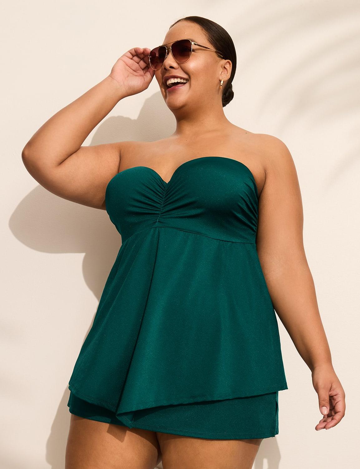 underwire shimmer strapless tankini top