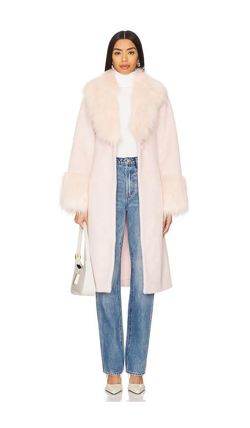 unreal fur faux fur paris coat in blush. - size m (also in s)