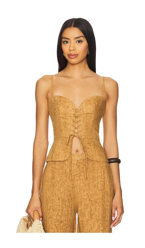 usisi sister josie linen top in tan. - size m (also in s, xs)