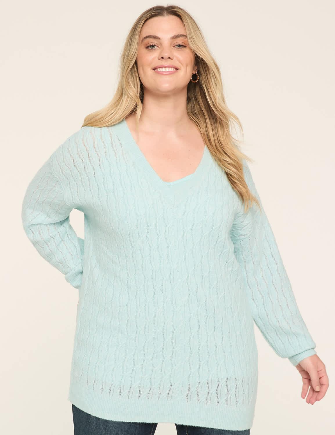 v-neck cable knit pullover sweater