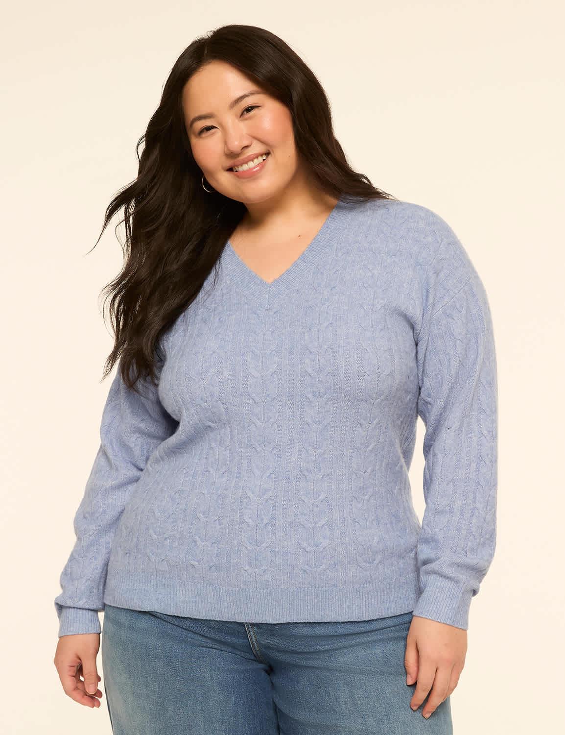 v-neck cable knit pullover sweater
