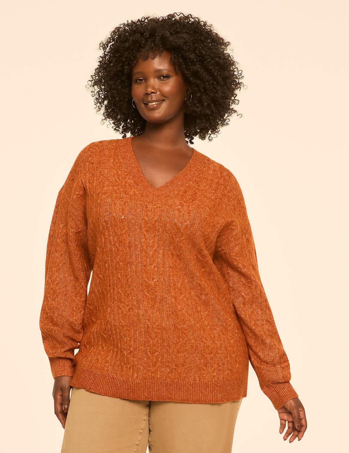 v-neck cable knit pullover sweater