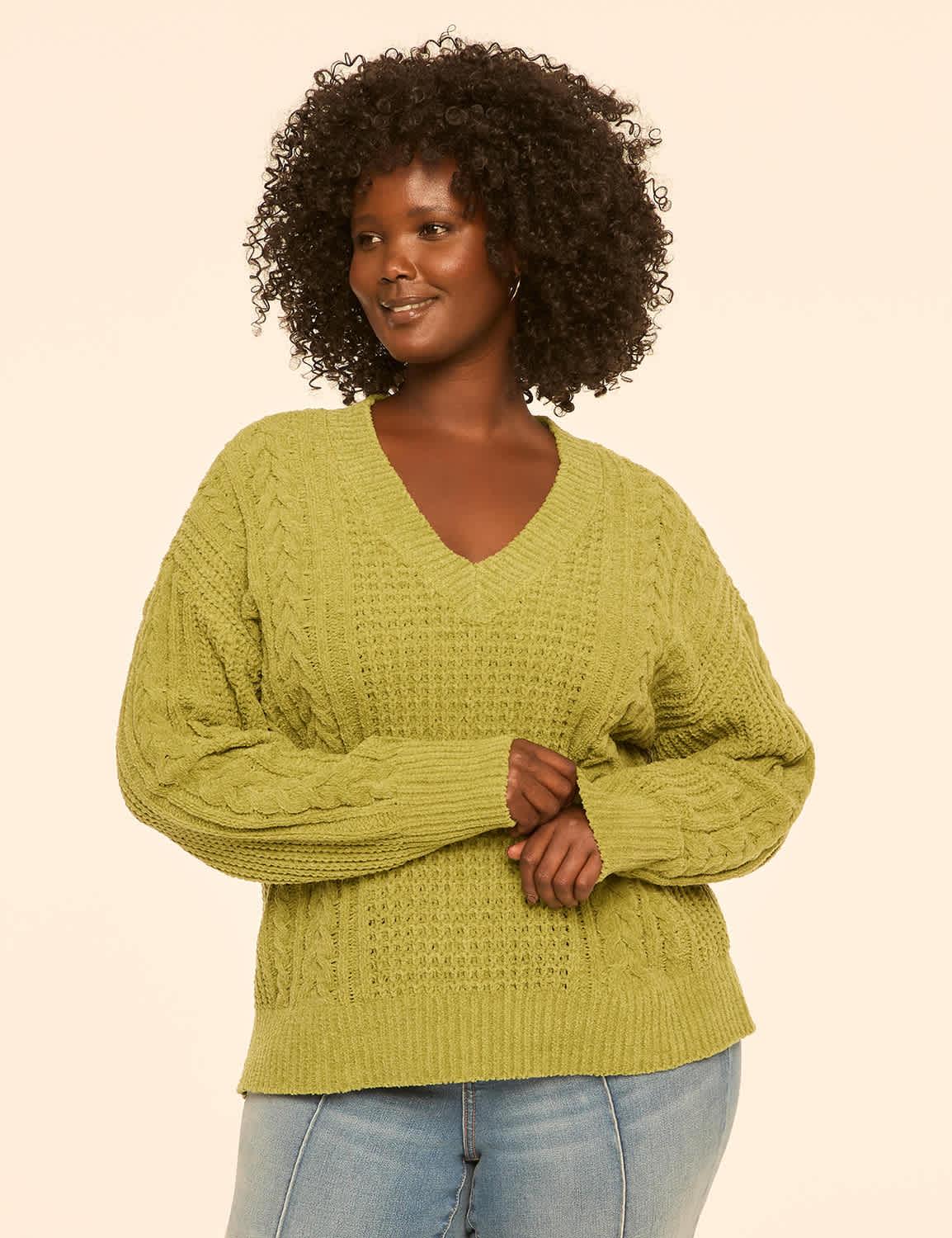 v-neck cable knit sweater