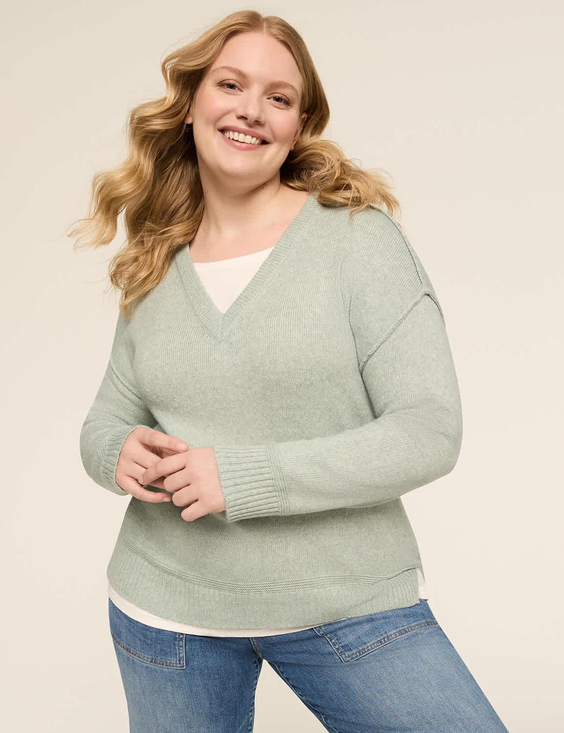 v-neck mix-media layered sweater