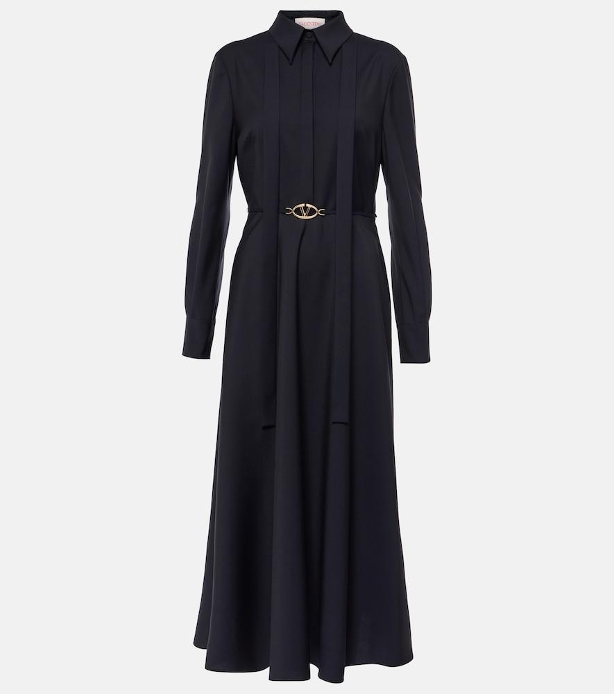 valentino belted logo wool-blend midi dress